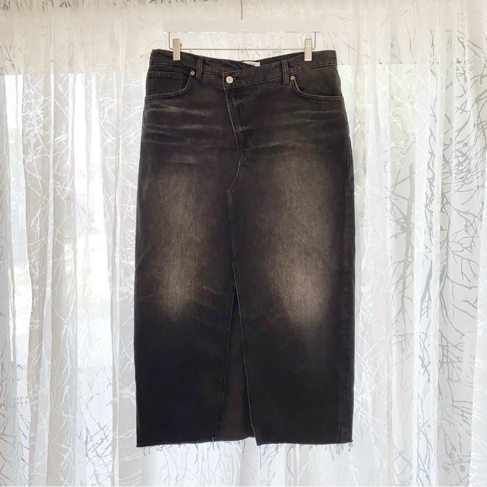REFORMATION JEANS BLACK NILA DENIM FRONT SLIT MAXI SKIRT - Picture 5 of 15